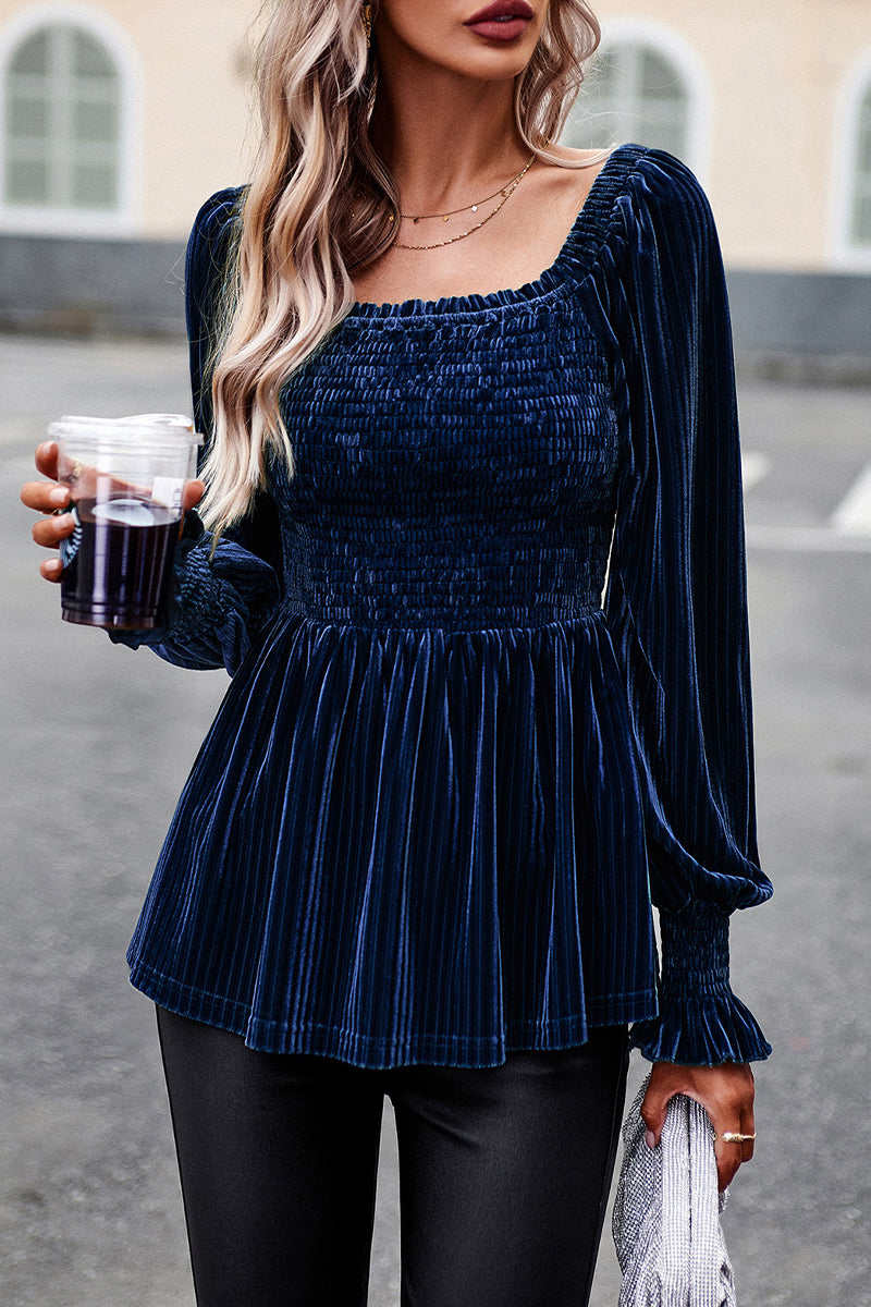 Heidi-Mode | Elegante Einfarbige Faltige Quadratischer Kragen Tops - 4 Farben