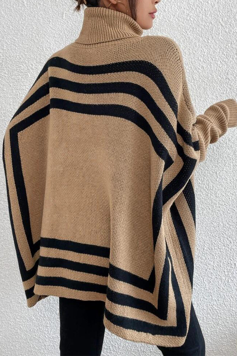 Heidi-Mode | Street Gestreifte Patchwork Taschen Rollkragen Tops