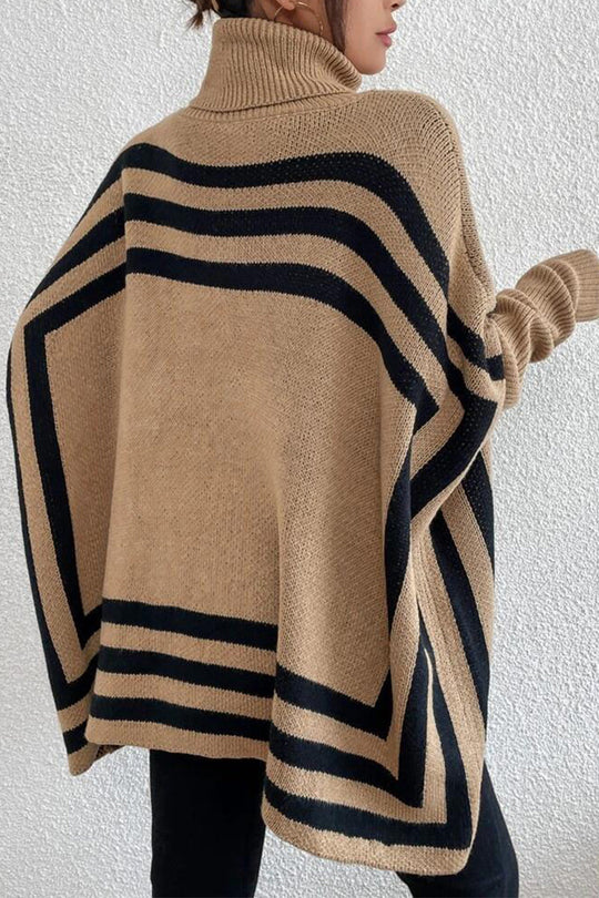 Heidi-Mode | Street Gestreifte Patchwork Taschen Rollkragen Tops