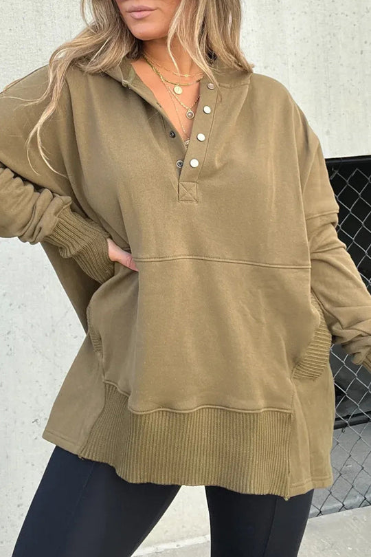 Heidi-Mode | Lässige Einfarbige Schnalle Kapuzenkragen Tops - 7 Farben