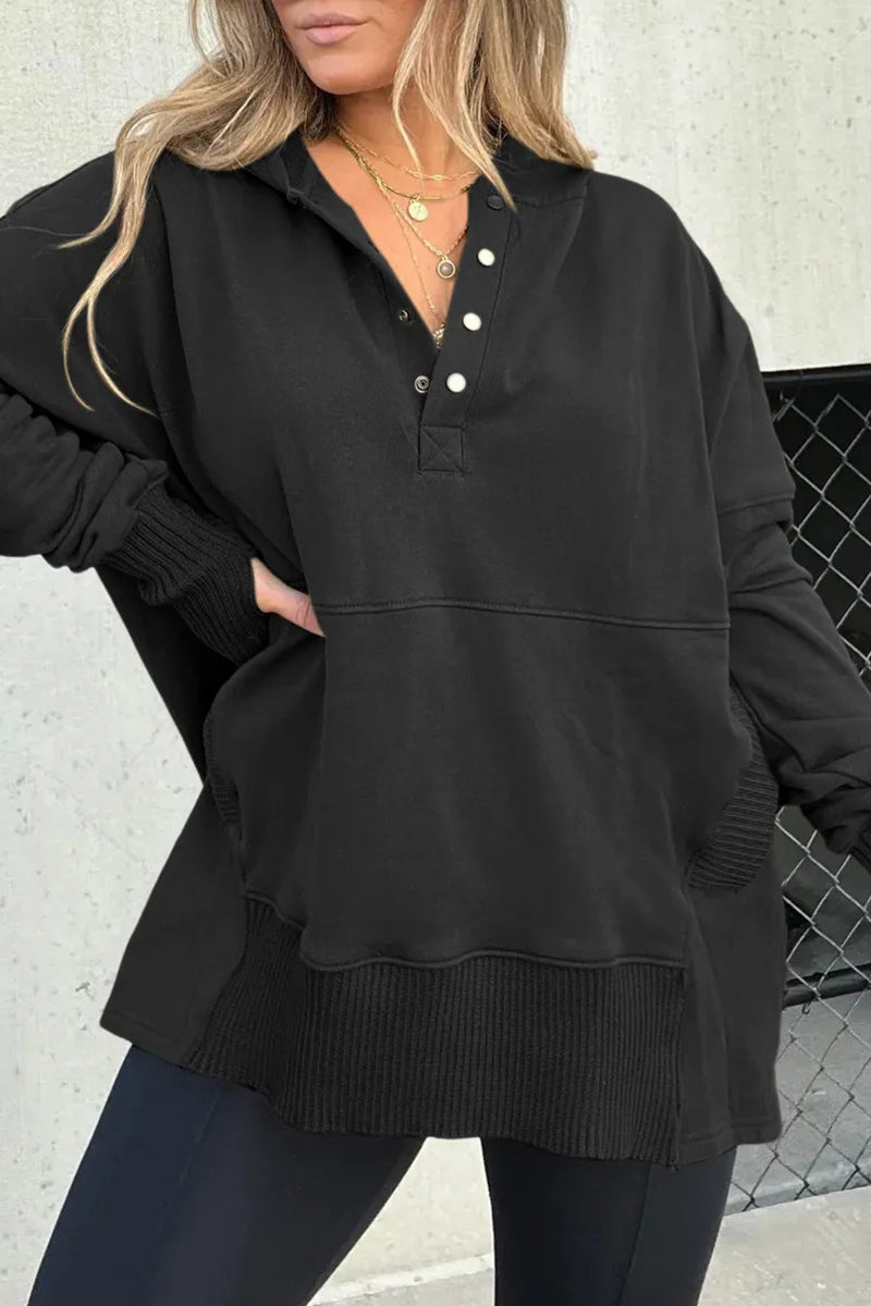 Heidi-Mode | Lässige Einfarbige Schnalle Kapuzenkragen Tops - 7 Farben