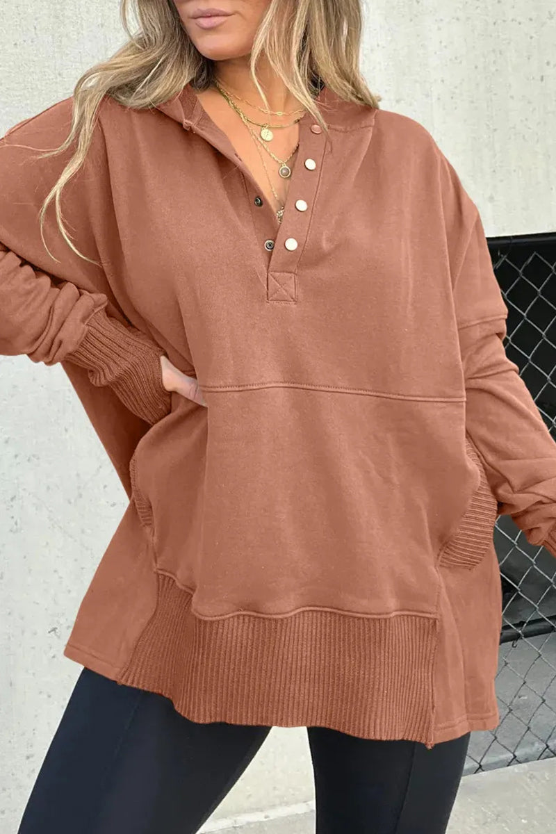 Heidi-Mode | Lässige Einfarbige Schnalle Kapuzenkragen Tops - 7 Farben