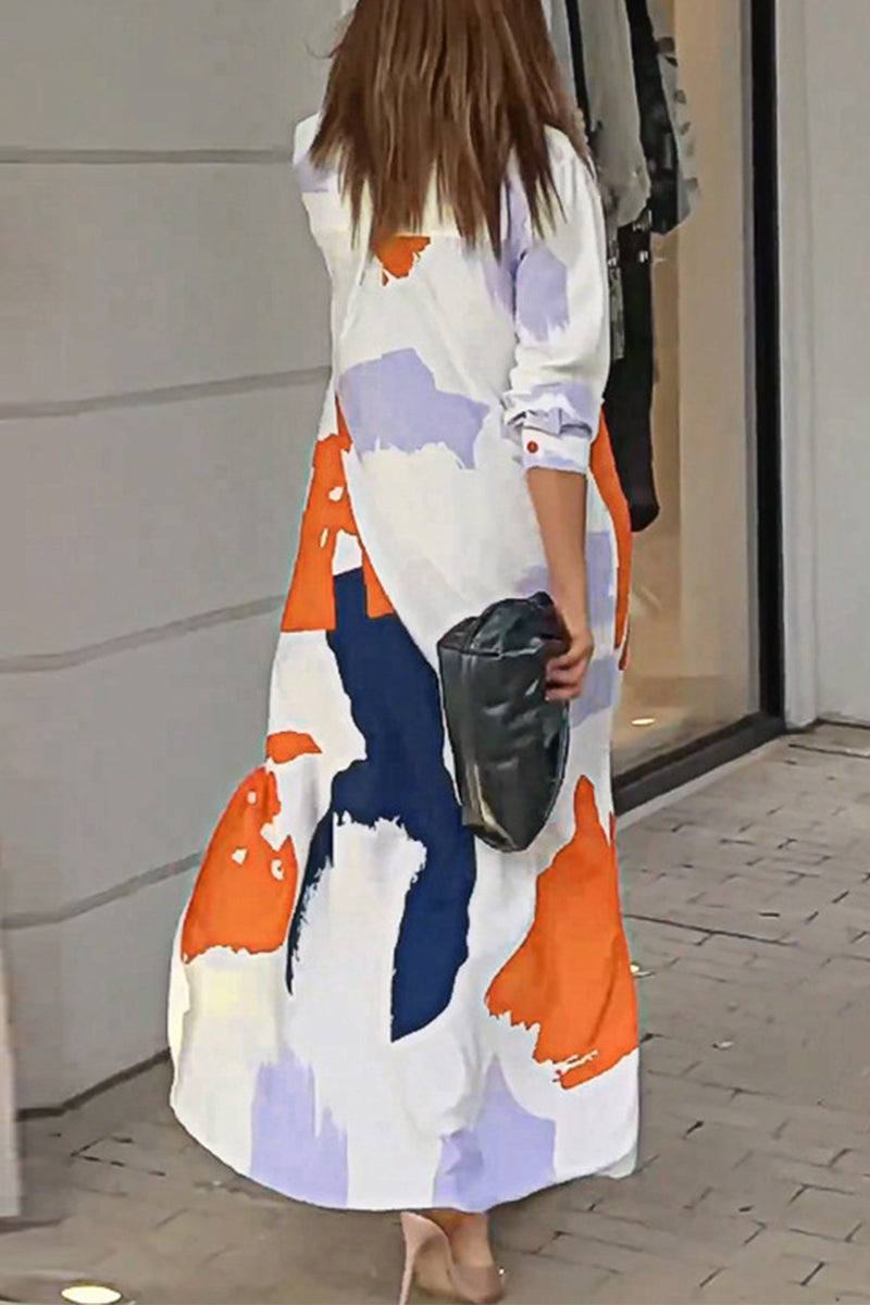 Heidi-Mode | Lässiges Street Geometrisches Druck Hemd Kleider mit Umlegekragen - 9 Farben