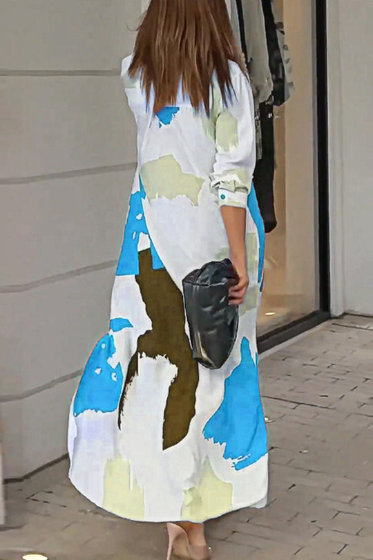 Heidi-Mode | Lässiges Street Geometrisches Druck Hemd Kleider mit Umlegekragen - 9 Farben