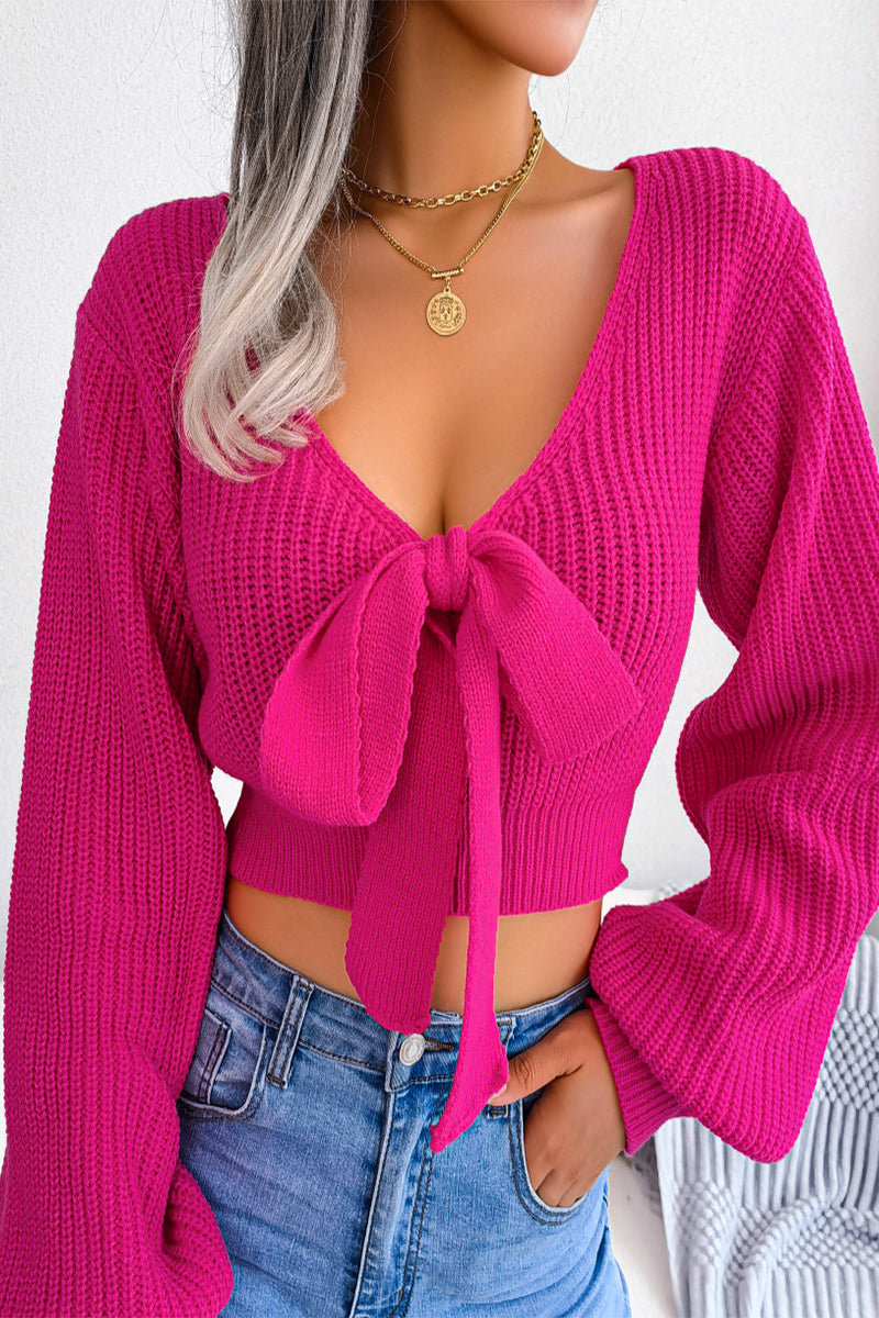 Heidi-Mode | Sexy Solid mit Schleife V-Ausschnitt Tops - 4 Farben