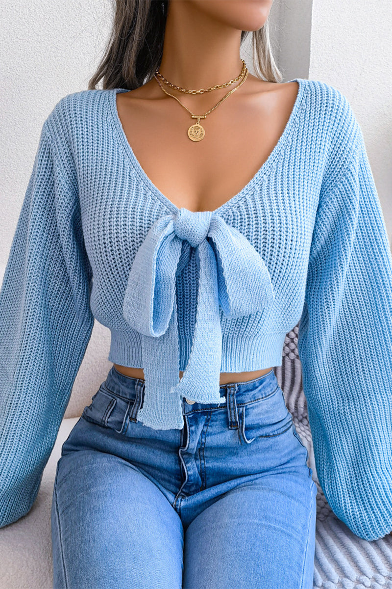 Heidi-Mode | Sexy Solid mit Schleife V-Ausschnitt Tops - 4 Farben