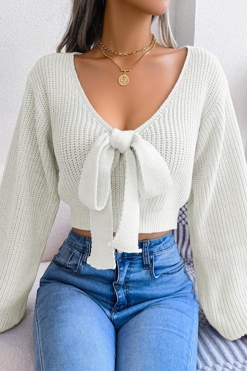 Heidi-Mode | Sexy Solid mit Schleife V-Ausschnitt Tops - 4 Farben