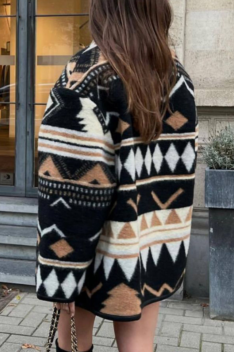 Heidi-Mode | Lässig Street Geometrischer Druck Tasche U-Ausschnitt Oberbekleidung