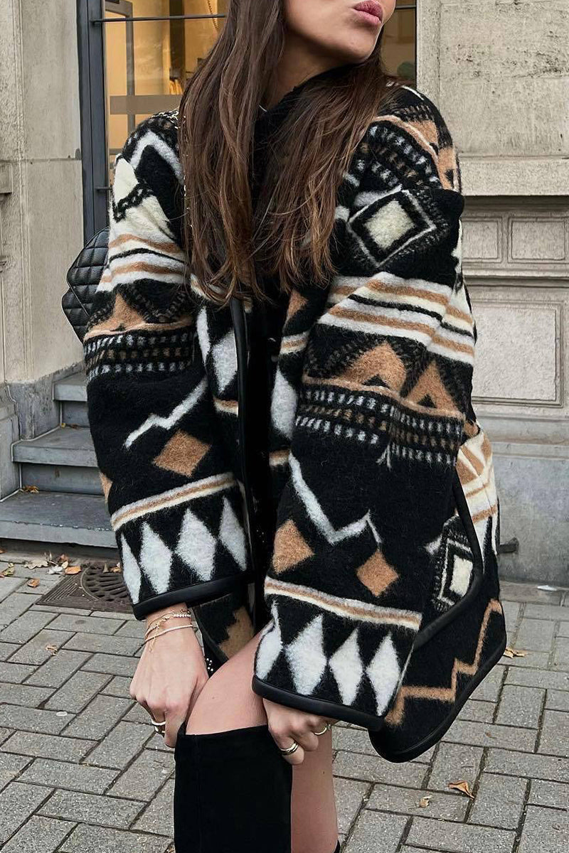 Heidi-Mode | Lässig Street Geometrischer Druck Tasche U-Ausschnitt Oberbekleidung
