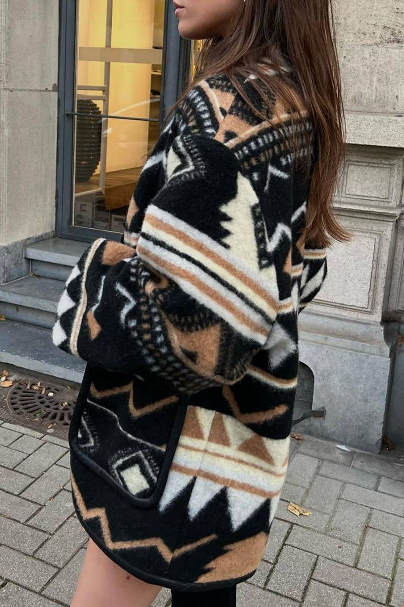 Heidi-Mode | Lässig Street Geometrischer Druck Tasche U-Ausschnitt Oberbekleidung