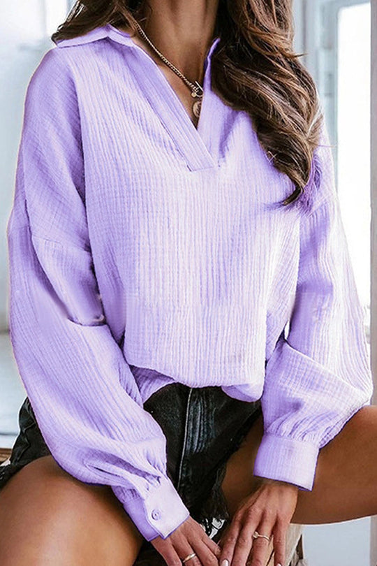 Heidi-Mode | Lässig Elegante Einfarbige Patchwork-Blusen mit Umlegekragen - 6 Farben
