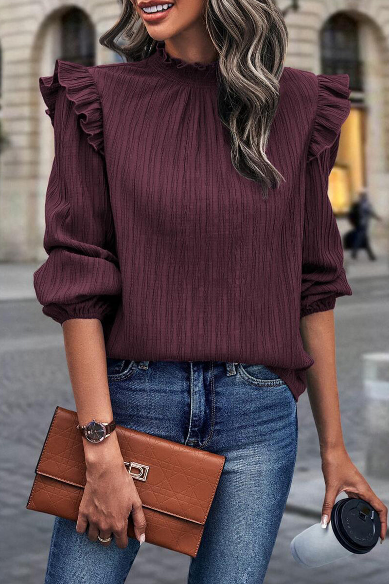 Heidi-Mode | Straßen Elegant Einfarbig Schnürselvage Mandarin Kragen Oberteile - 3 Farben