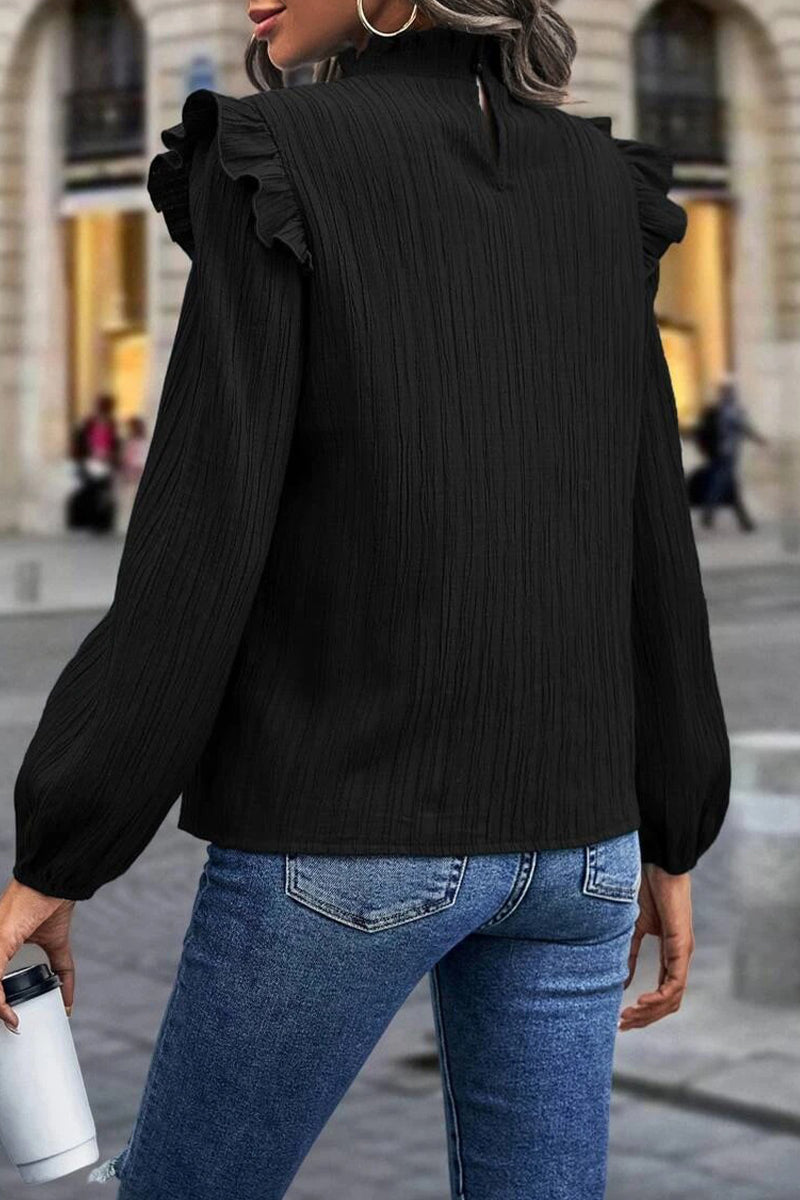 Heidi-Mode | Straßen Elegant Einfarbig Schnürselvage Mandarin Kragen Oberteile - 3 Farben