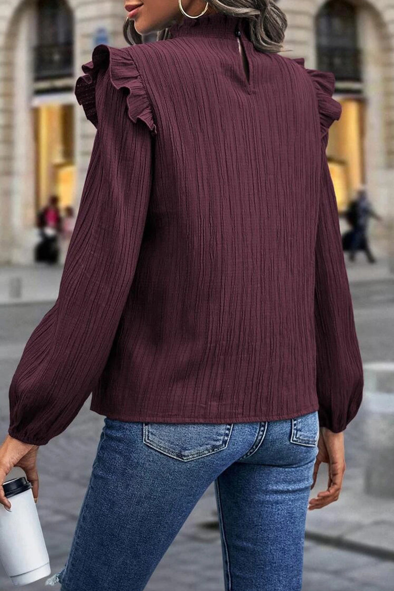 Heidi-Mode | Straßen Elegant Einfarbig Schnürselvage Mandarin Kragen Oberteile - 3 Farben