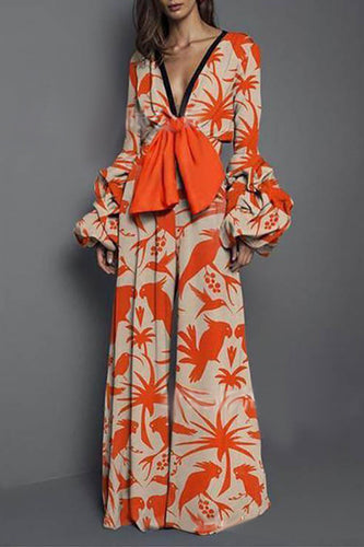 Heidi-Mode | Elegante Florale Frenulum V-Ausschnitt Lockere Jumpsuits