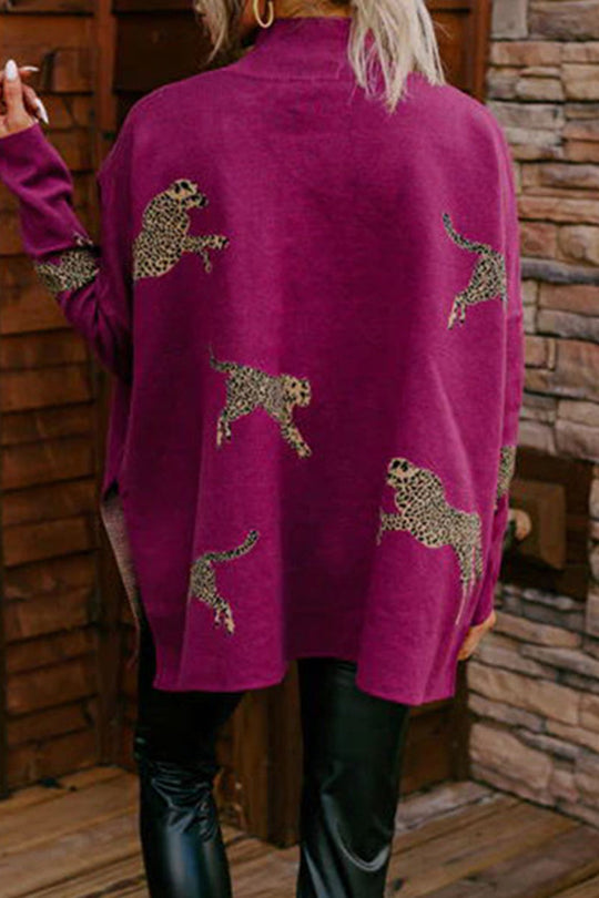 Heidi-Mode | Lässige Tier Schlitz Druck Rollkragen Tops- 4 Farben