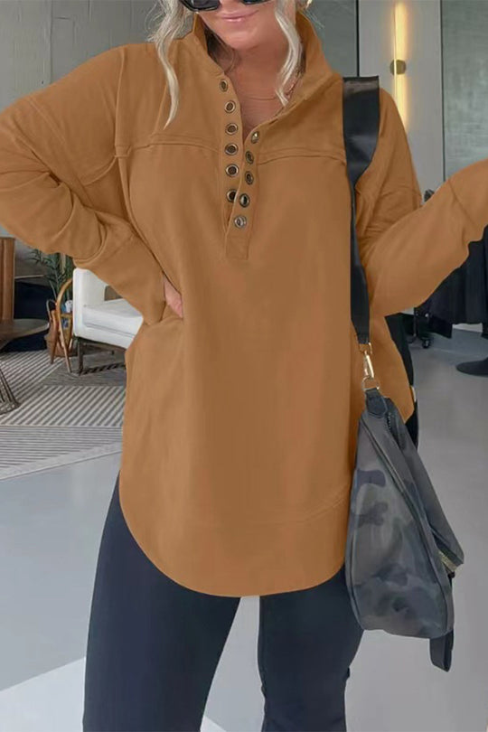 Heidi-Mode | Lässige Einfachheit Solide Schnalle Mandarin-Kragen Tops