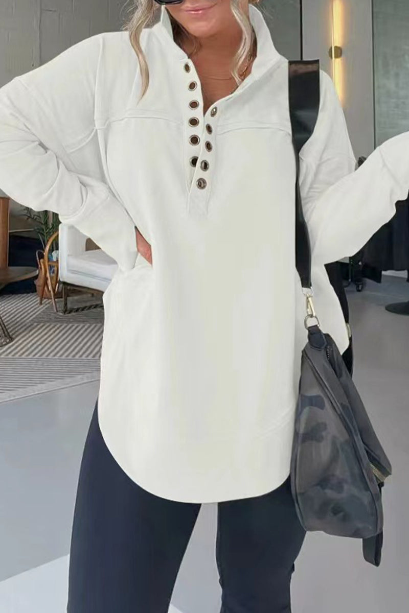 Heidi-Mode | Lässige Einfachheit Solide Schnalle Mandarin-Kragen Tops