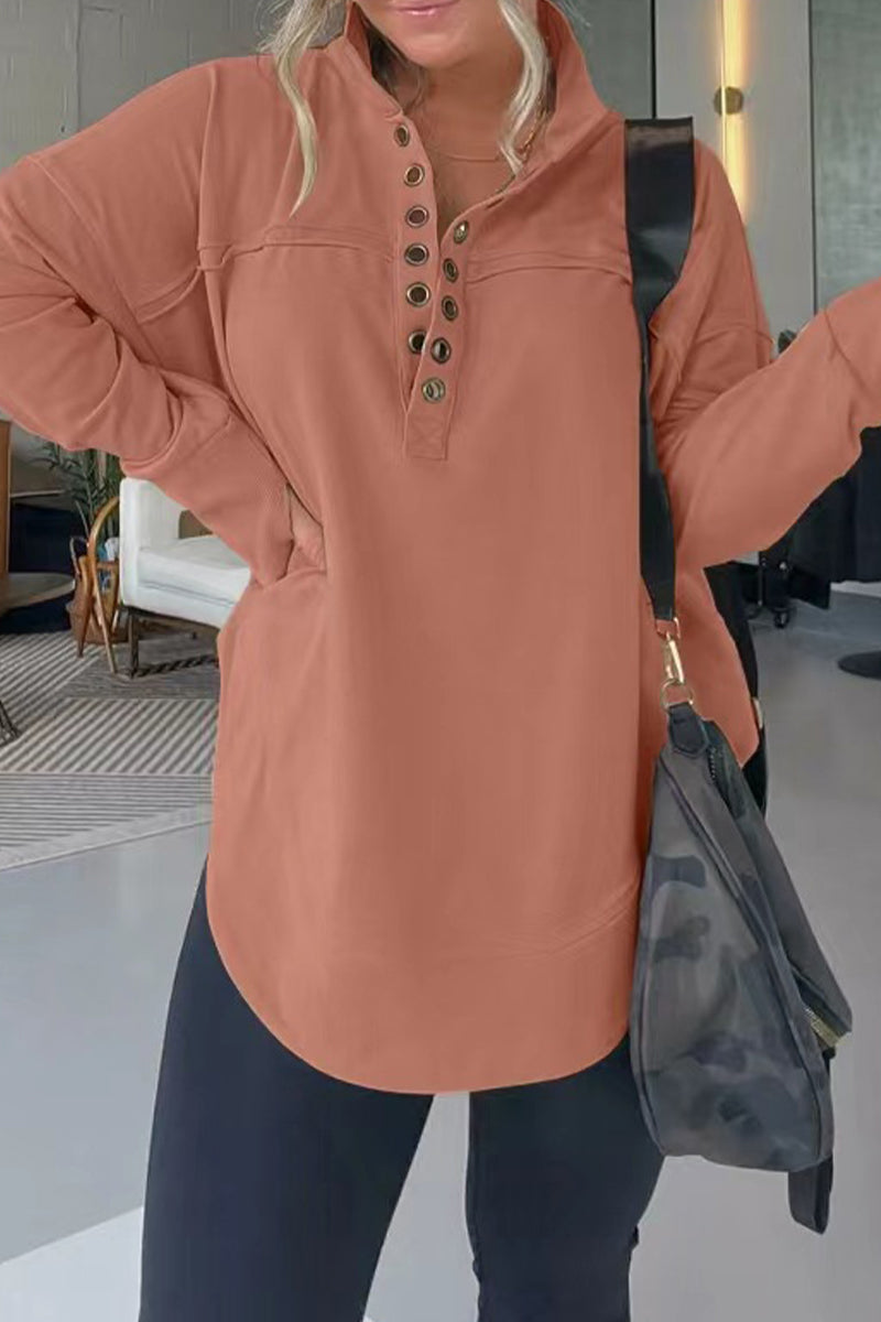 Heidi-Mode | Lässige Einfachheit Solide Schnalle Mandarin-Kragen Tops