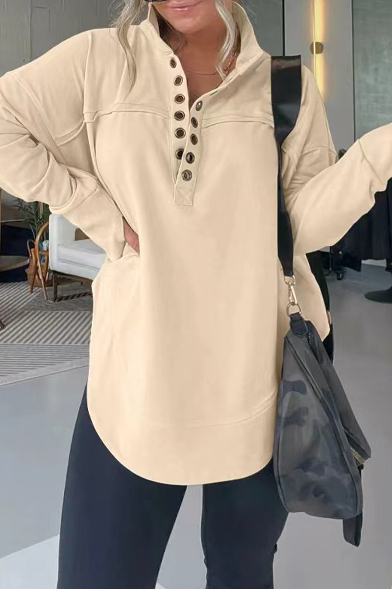 Heidi-Mode | Lässige Einfachheit Solide Schnalle Mandarin-Kragen Tops