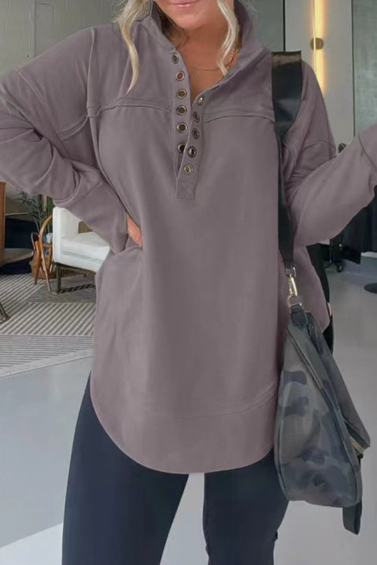 Heidi-Mode | Lässige Einfachheit Solide Schnalle Mandarin-Kragen Tops