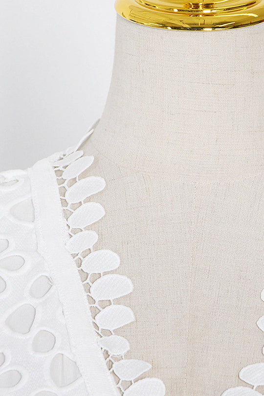 Heidi-Mode | Elegante Einfarbige Ausgehöhlte V-Ausschnitt Taillierte Rock Kurzarm Kleid