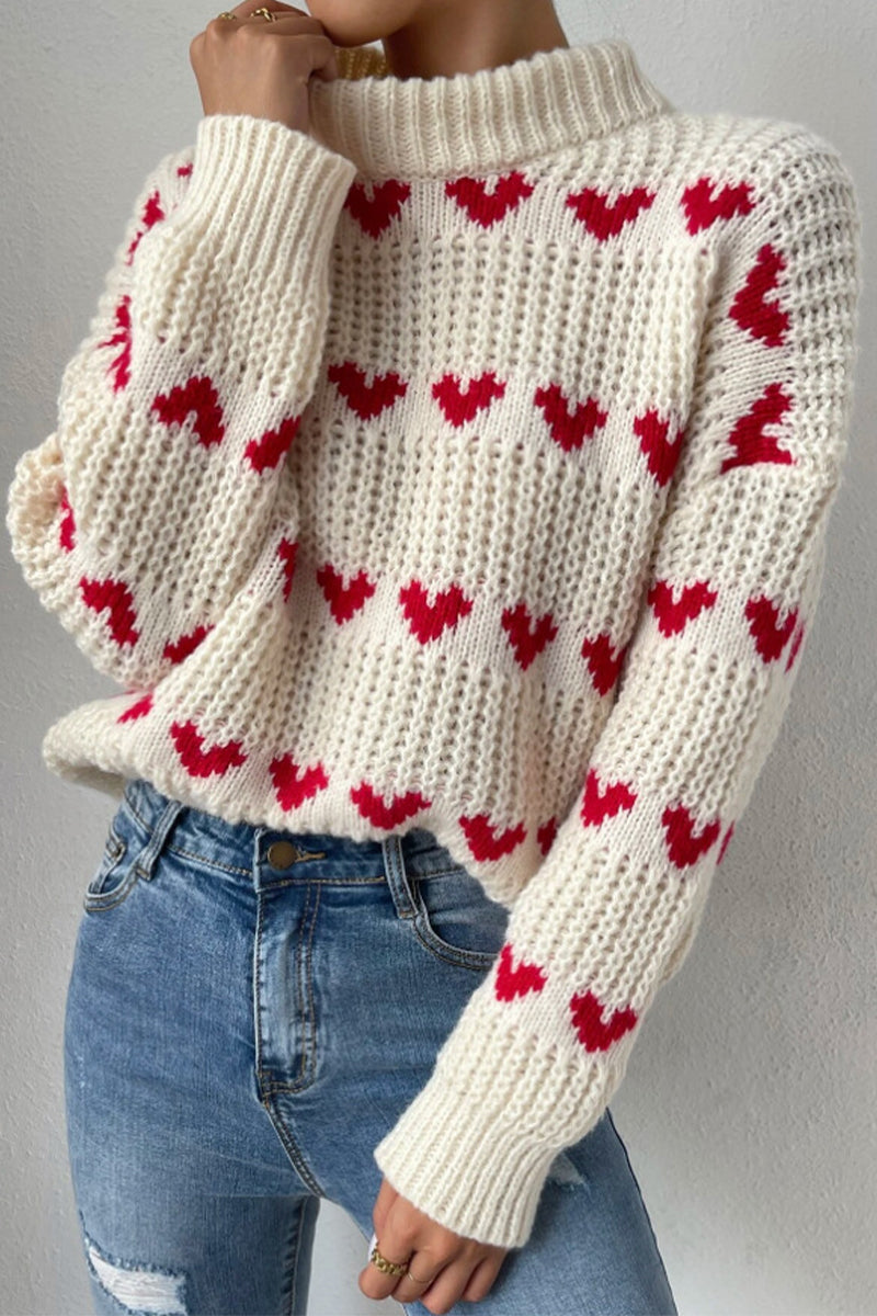 Heidi-Mode | Lässiger Süßer Geometrischer Gewebe Rollkragenpullover