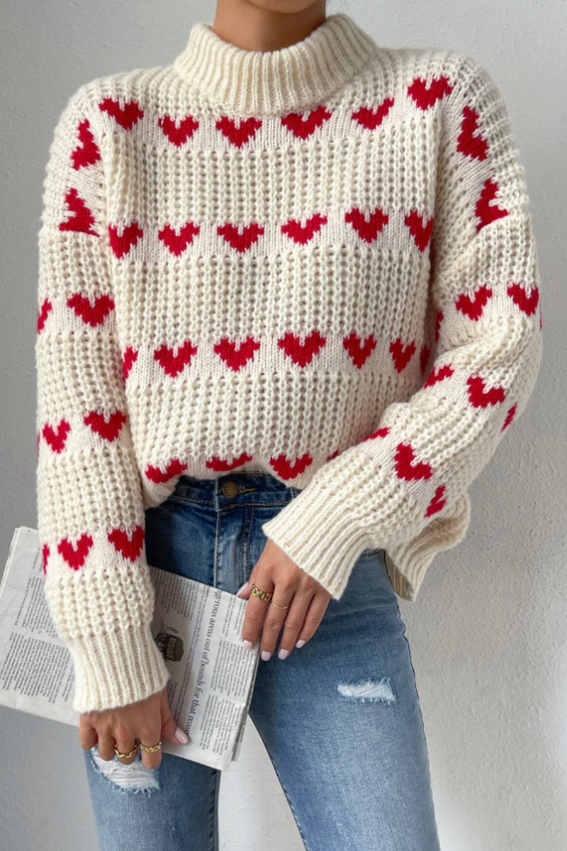 Heidi-Mode | Lässiger Süßer Geometrischer Gewebe Rollkragenpullover