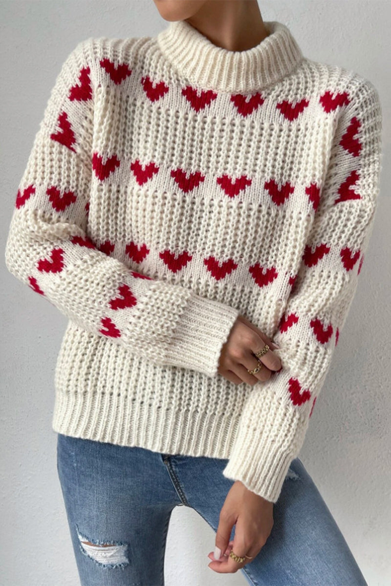 Heidi-Mode | Lässiger Süßer Geometrischer Gewebe Rollkragenpullover