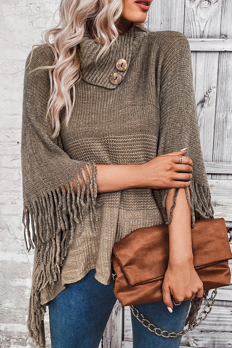 Heidi-Mode | Casual allmählicher Wechsel Quastenweave Rollkragen Tops