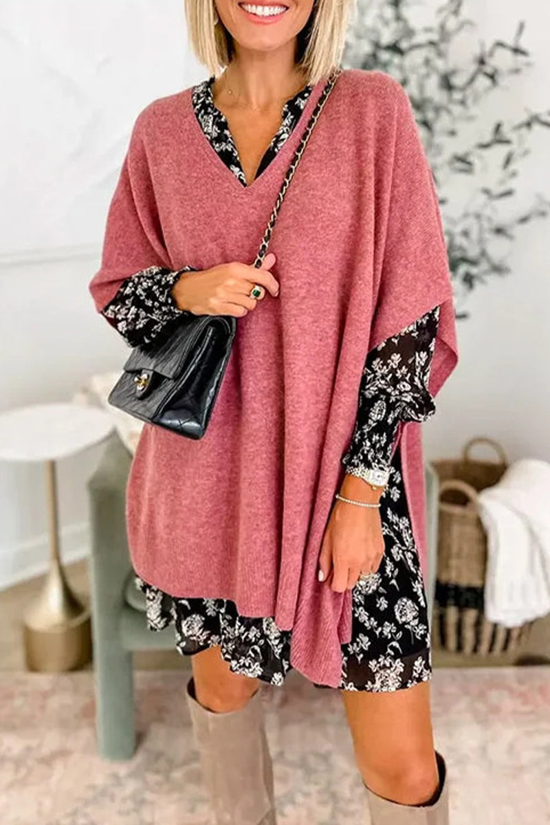 Heidi-Mode | Lässige Einfachheit Einfarbige Schlitz V-Ausschnitt Tops