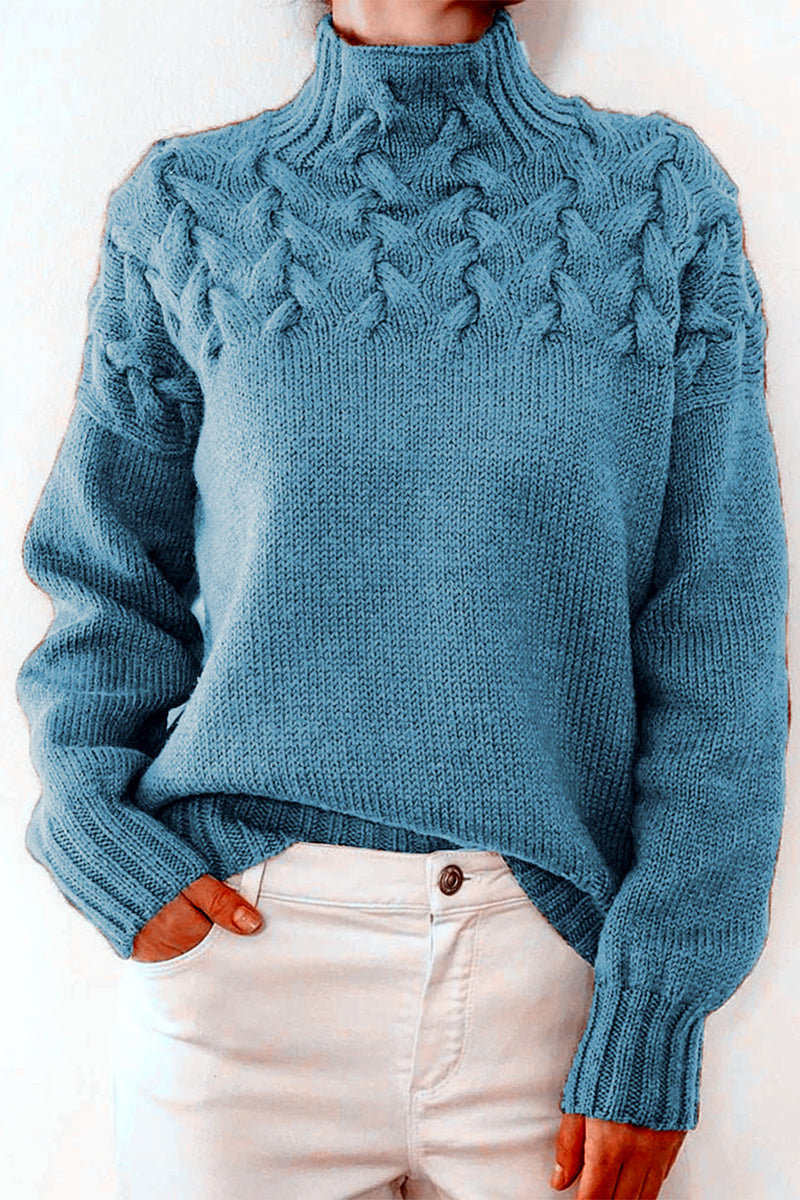 Heidi-Mode | Lässiger Einfarbiger Strickpullover mit Rollkragen - 11 Farben