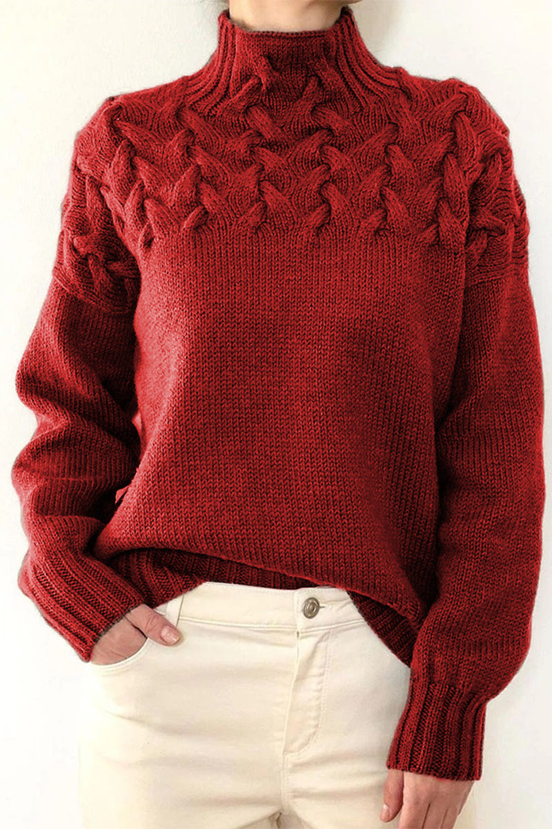 Heidi-Mode | Lässiger Einfarbiger Strickpullover mit Rollkragen - 11 Farben
