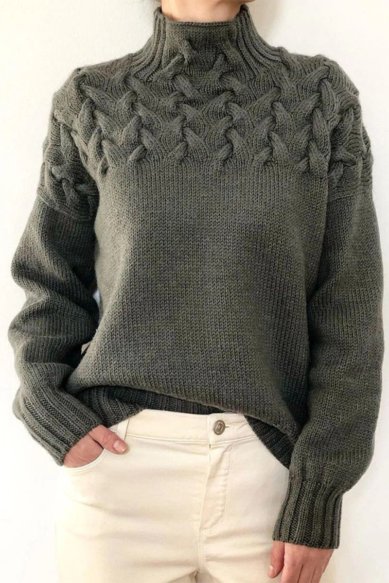 Heidi-Mode | Lässiger Einfarbiger Strickpullover mit Rollkragen - 11 Farben