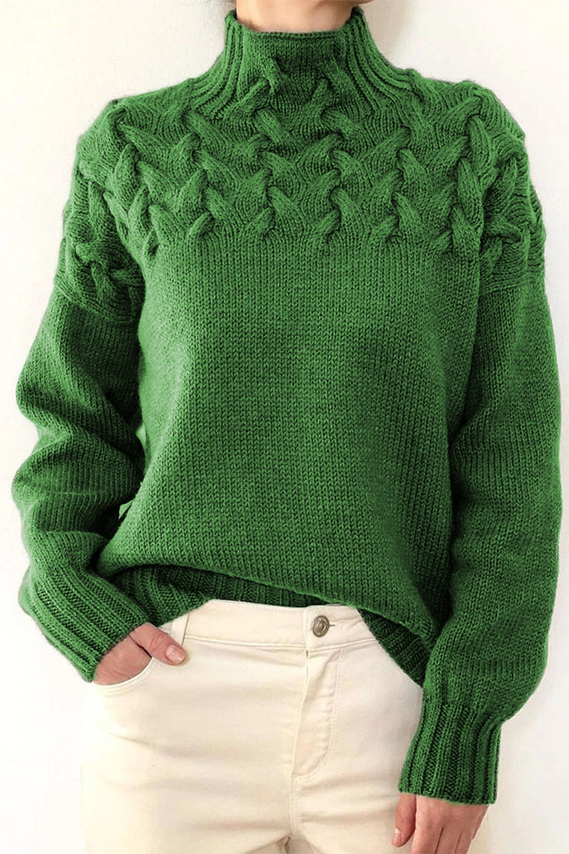 Heidi-Mode | Lässiger Einfarbiger Strickpullover mit Rollkragen - 11 Farben