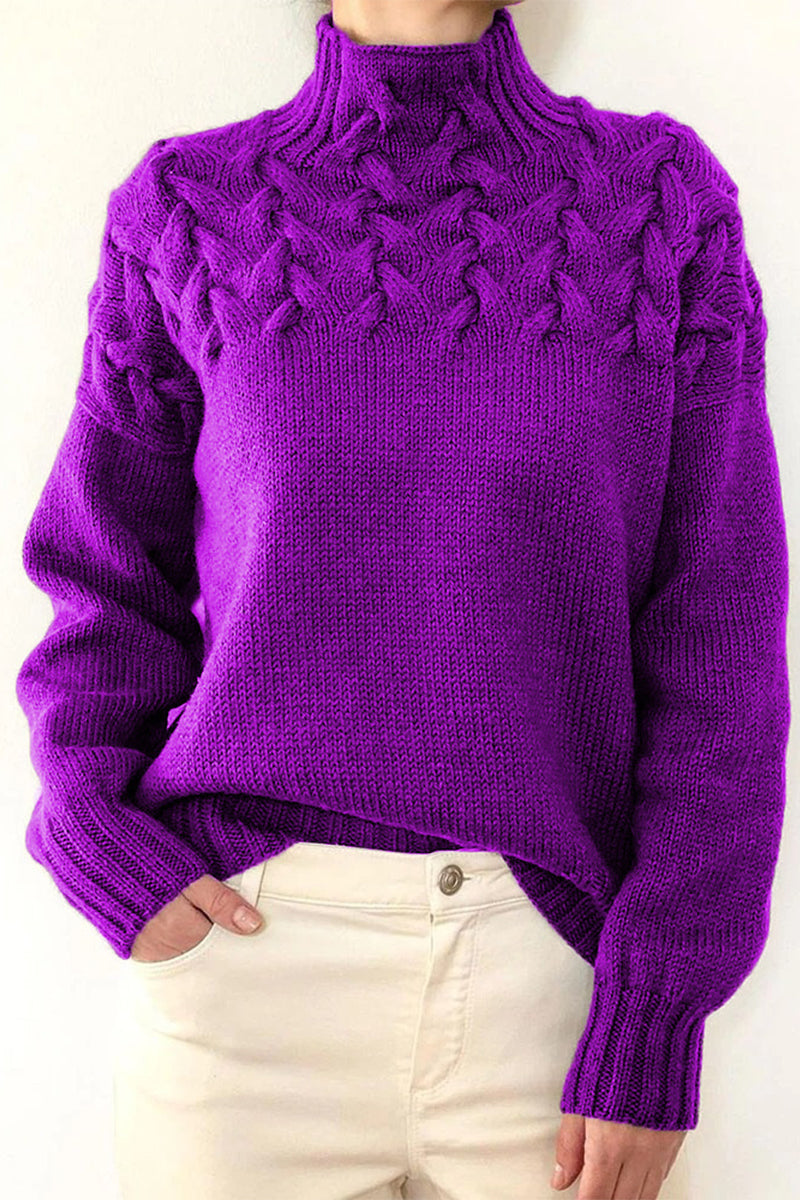 Heidi-Mode | Lässiger Einfarbiger Strickpullover mit Rollkragen - 11 Farben