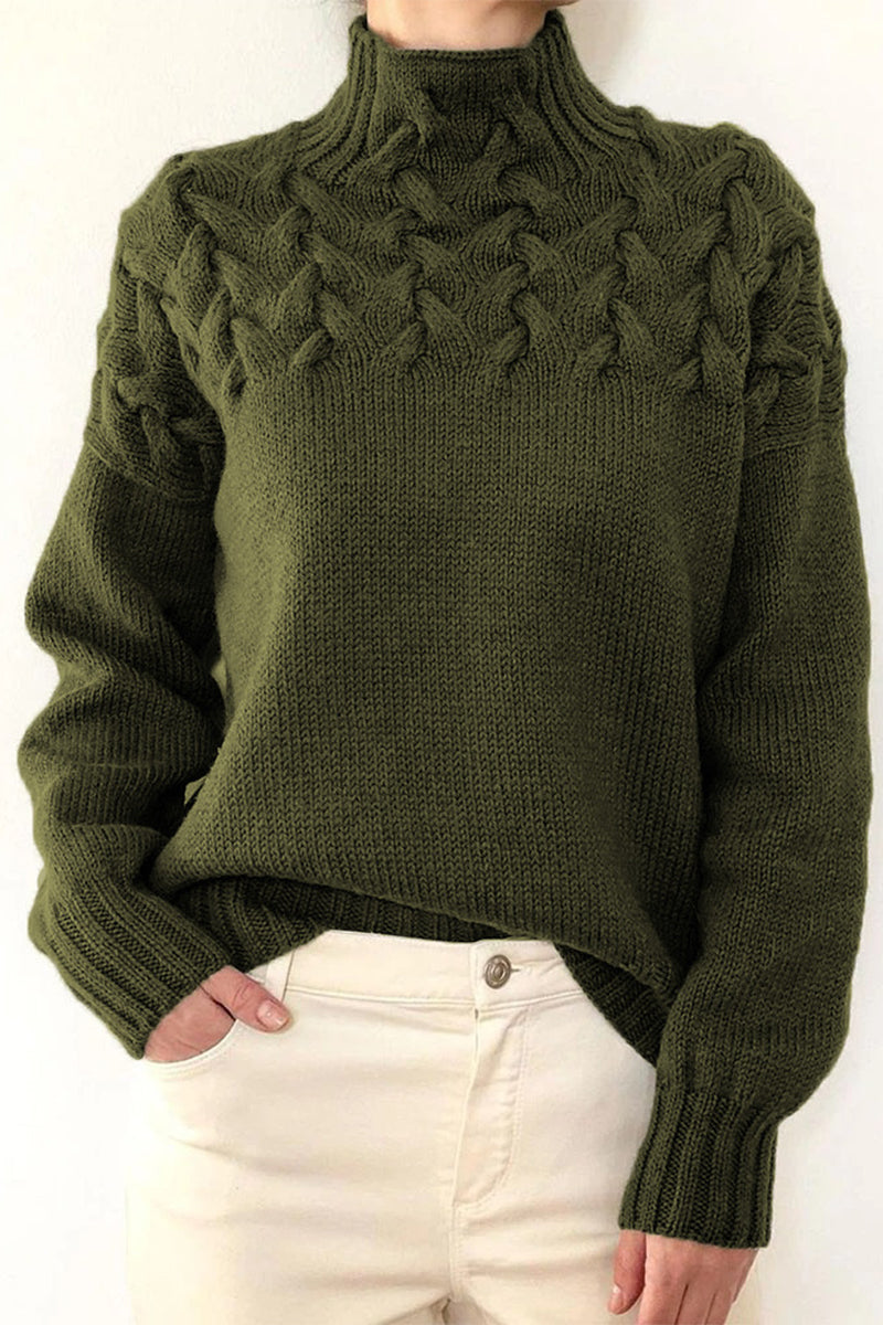 Heidi-Mode | Lässiger Einfarbiger Strickpullover mit Rollkragen - 11 Farben
