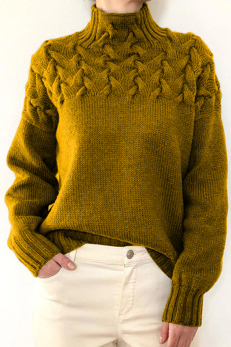 Heidi-Mode | Lässiger Einfarbiger Strickpullover mit Rollkragen - 11 Farben