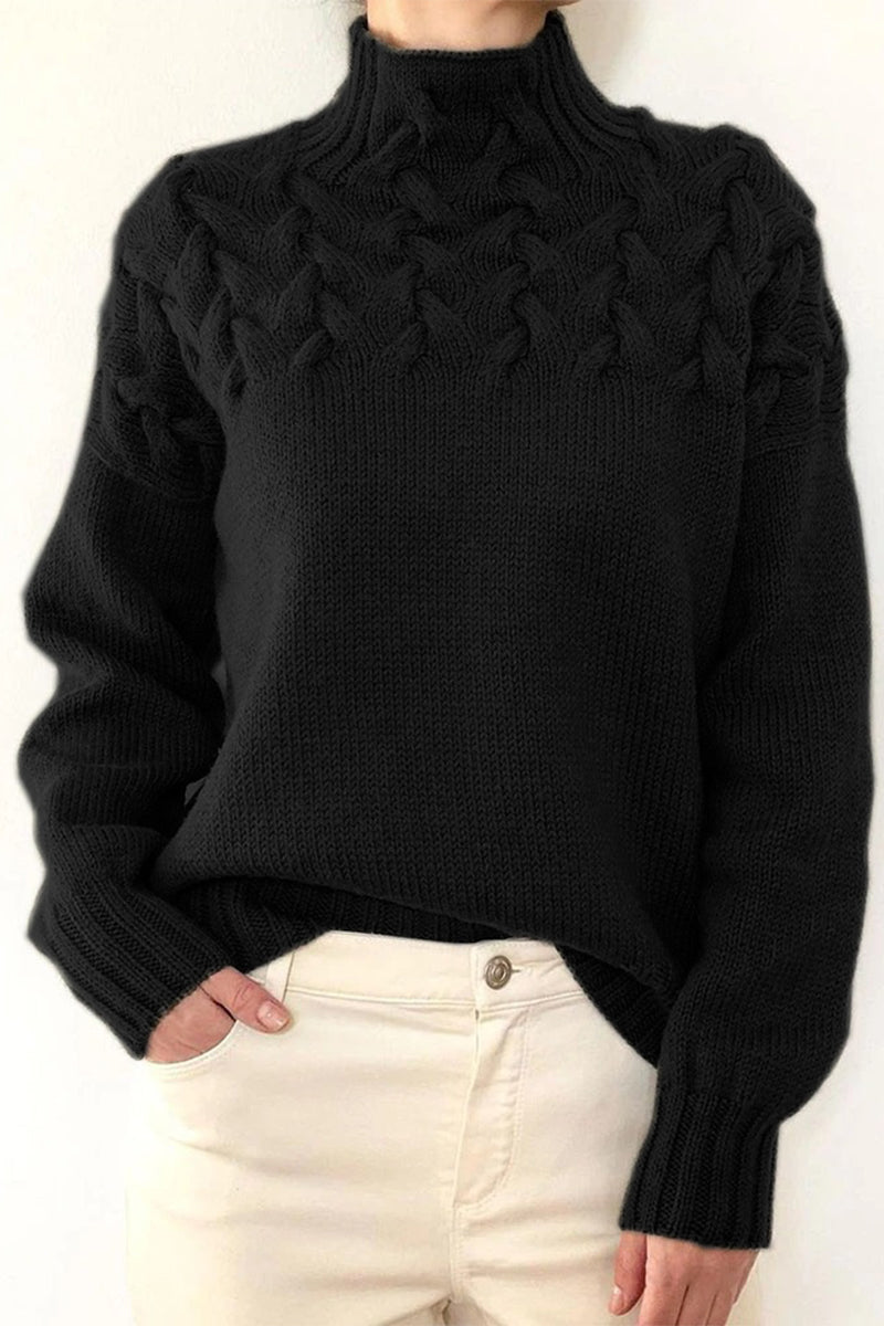 Heidi-Mode | Lässiger Einfarbiger Strickpullover mit Rollkragen - 11 Farben