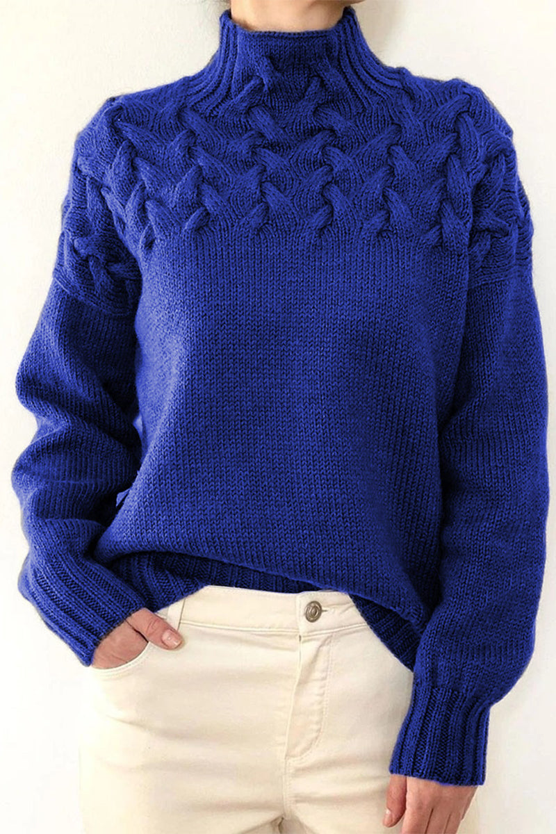 Heidi-Mode | Lässiger Einfarbiger Strickpullover mit Rollkragen - 11 Farben