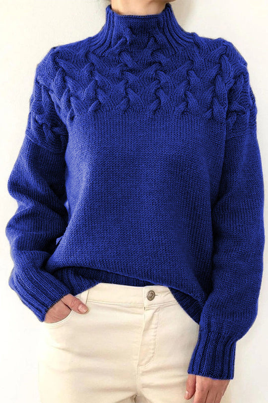 Heidi-Mode | Lässiger Einfarbiger Strickpullover mit Rollkragen - 11 Farben