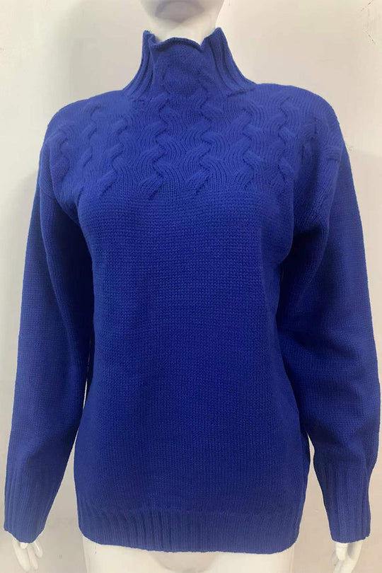 Heidi-Mode | Lässiger Einfarbiger Strickpullover mit Rollkragen - 11 Farben