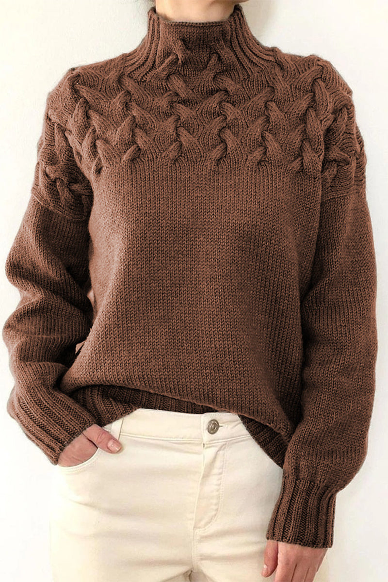 Heidi-Mode | Lässiger Einfarbiger Strickpullover mit Rollkragen - 11 Farben