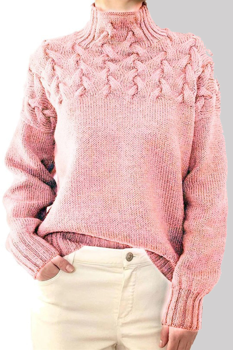 Heidi-Mode | Lässiger Einfarbiger Strickpullover mit Rollkragen - 11 Farben