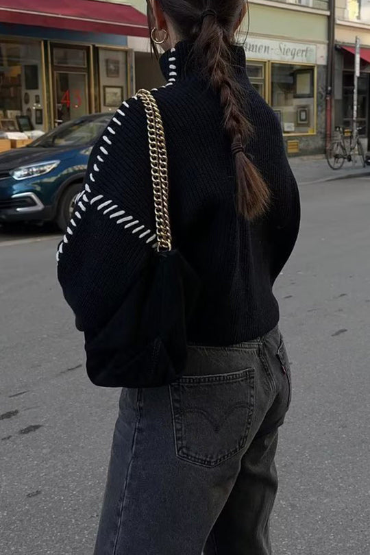 Heidi-Mode | Lässige Street Einfarbig Patchwork O-Neck Tops