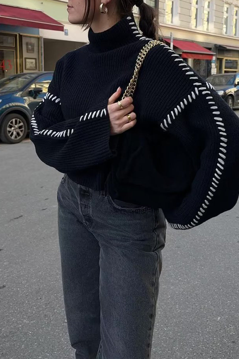 Heidi-Mode | Lässige Street Einfarbig Patchwork O-Neck Tops