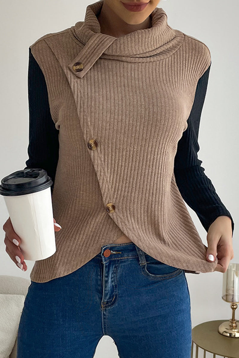 Heidi-Mode | Lässig Einfarbig Knöpfe Asymmetrisch Stehkragen Tops