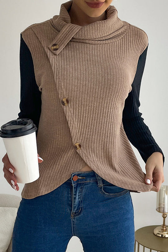 Heidi-Mode | Lässig Einfarbig Knöpfe Asymmetrisch Stehkragen Tops