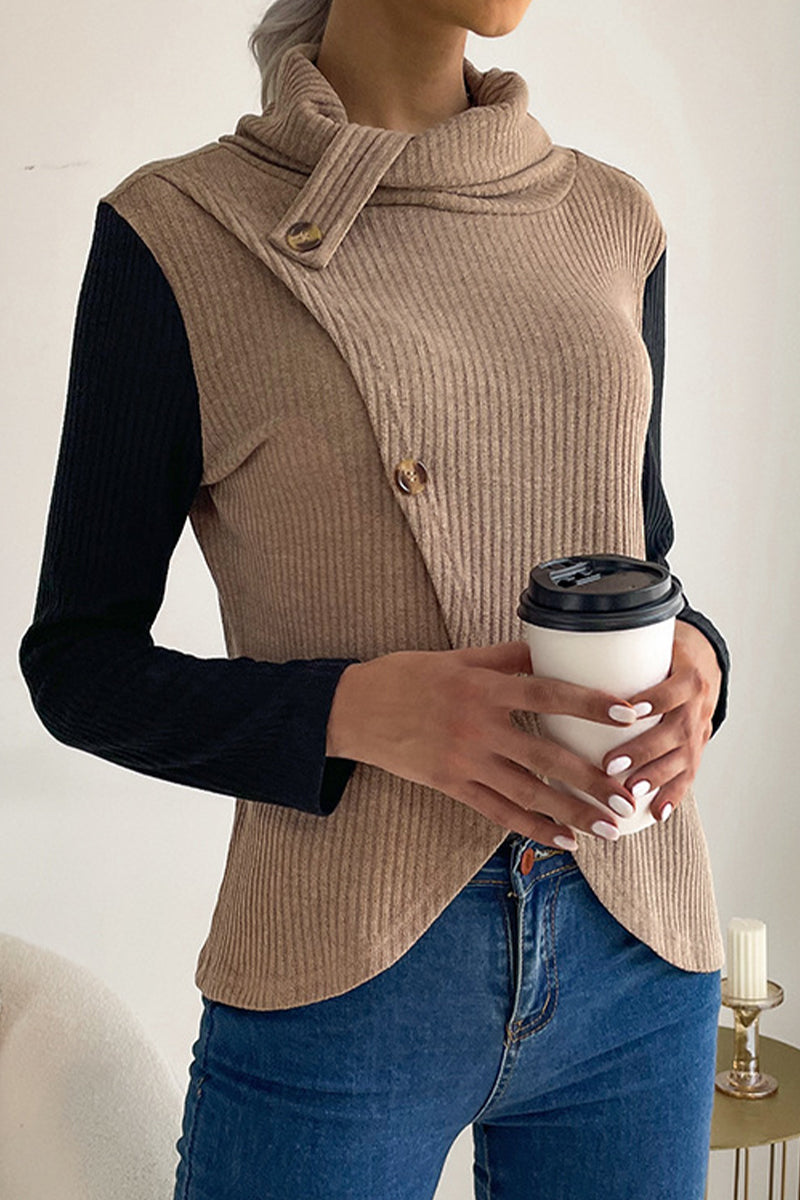 Heidi-Mode | Lässig Einfarbig Knöpfe Asymmetrisch Stehkragen Tops