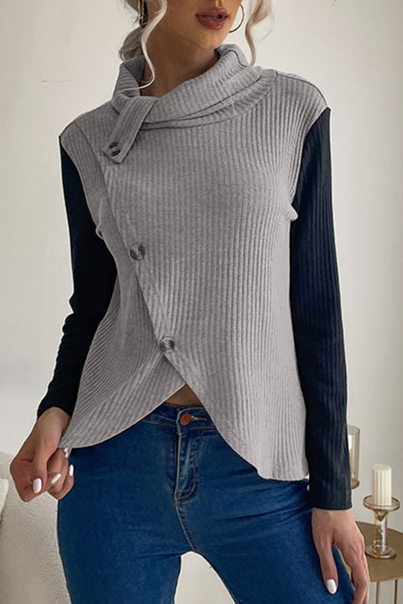 Heidi-Mode | Lässig Einfarbig Knöpfe Asymmetrisch Stehkragen Tops